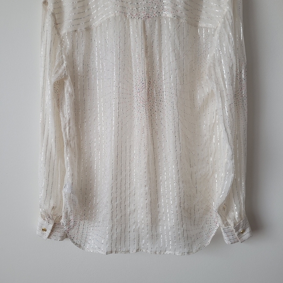Juicy Couture Silk Button Down Shirt Sheer w Metallic Fiber Pinstripes XS - Picture 9 of 13